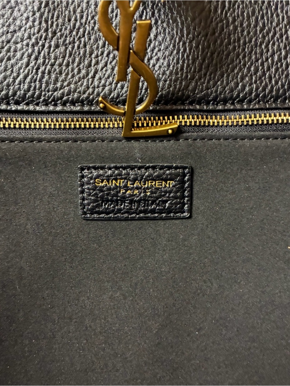 Yves Saint Laurent style Black Pebbled Leather Tote with Gold YSL Logo - Picture 5 of 9